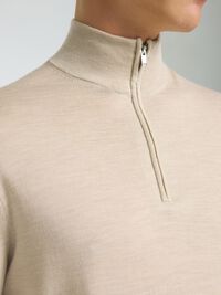 100% MERINO WOOL HALF-ZIP JUMPER, Oatmeal, highres