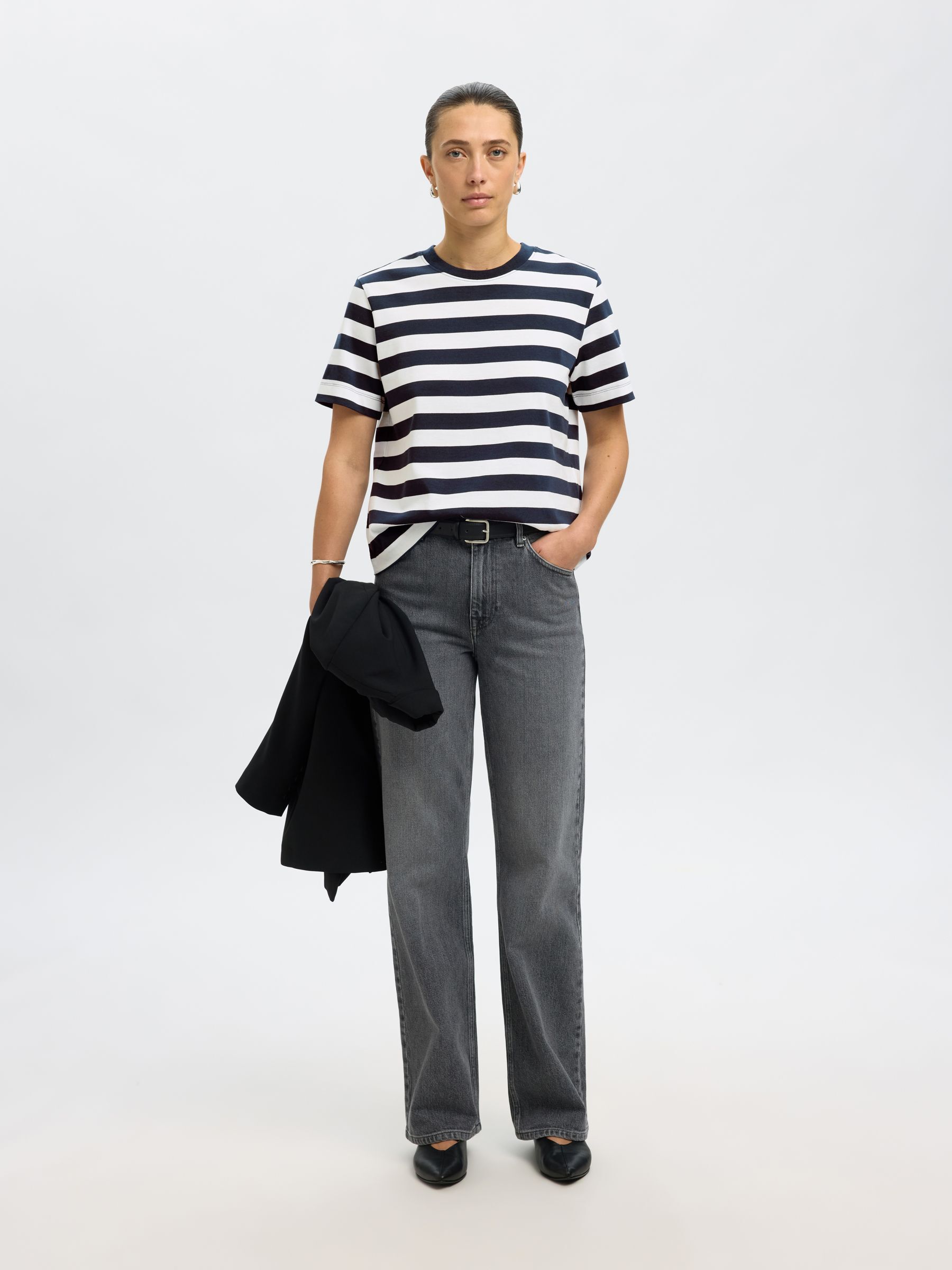 STRIPED BOXY FIT T-SHIRT | Blue | Selected
