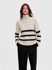 EN LAINE MÉLANGÉE À FERMETURE ÉCLAIR PULLOVER, Birch, highres