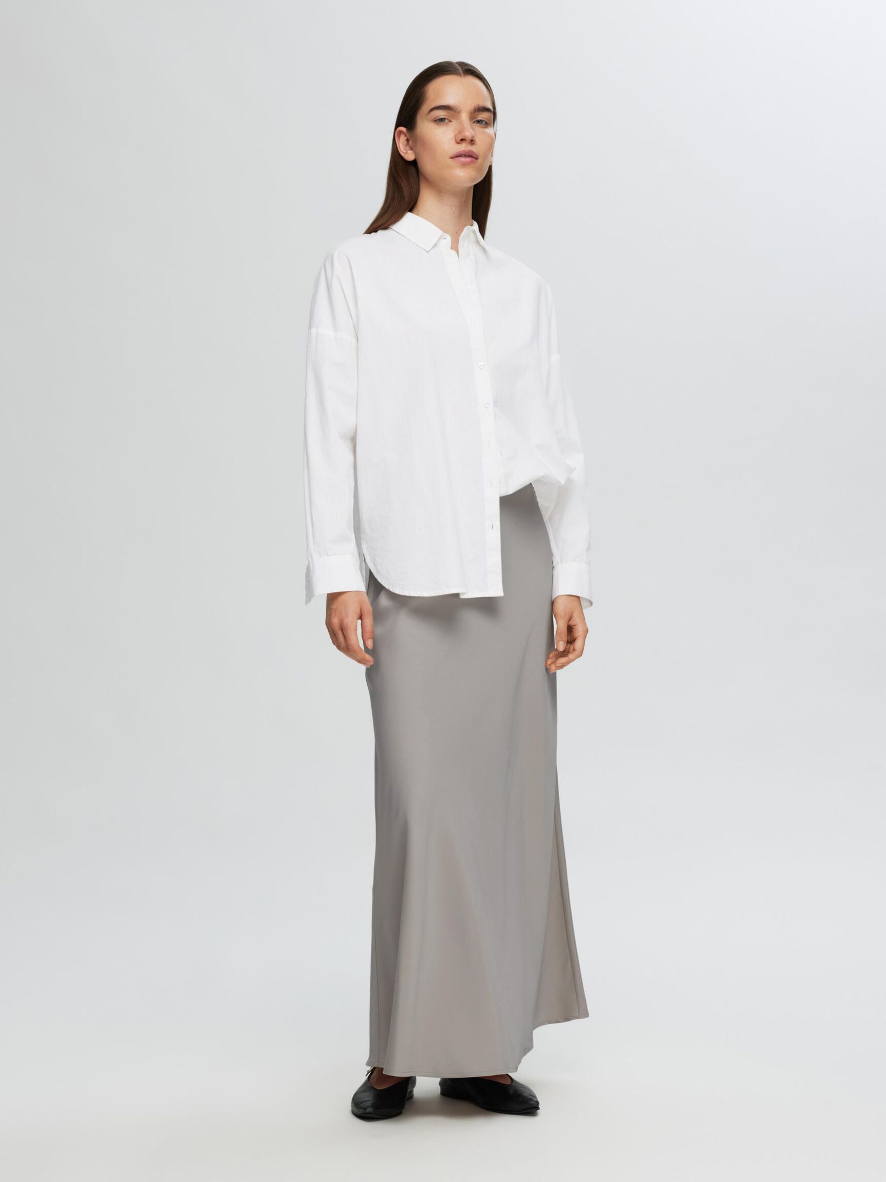 SATIN MAXI SKIRT, Dove, highres