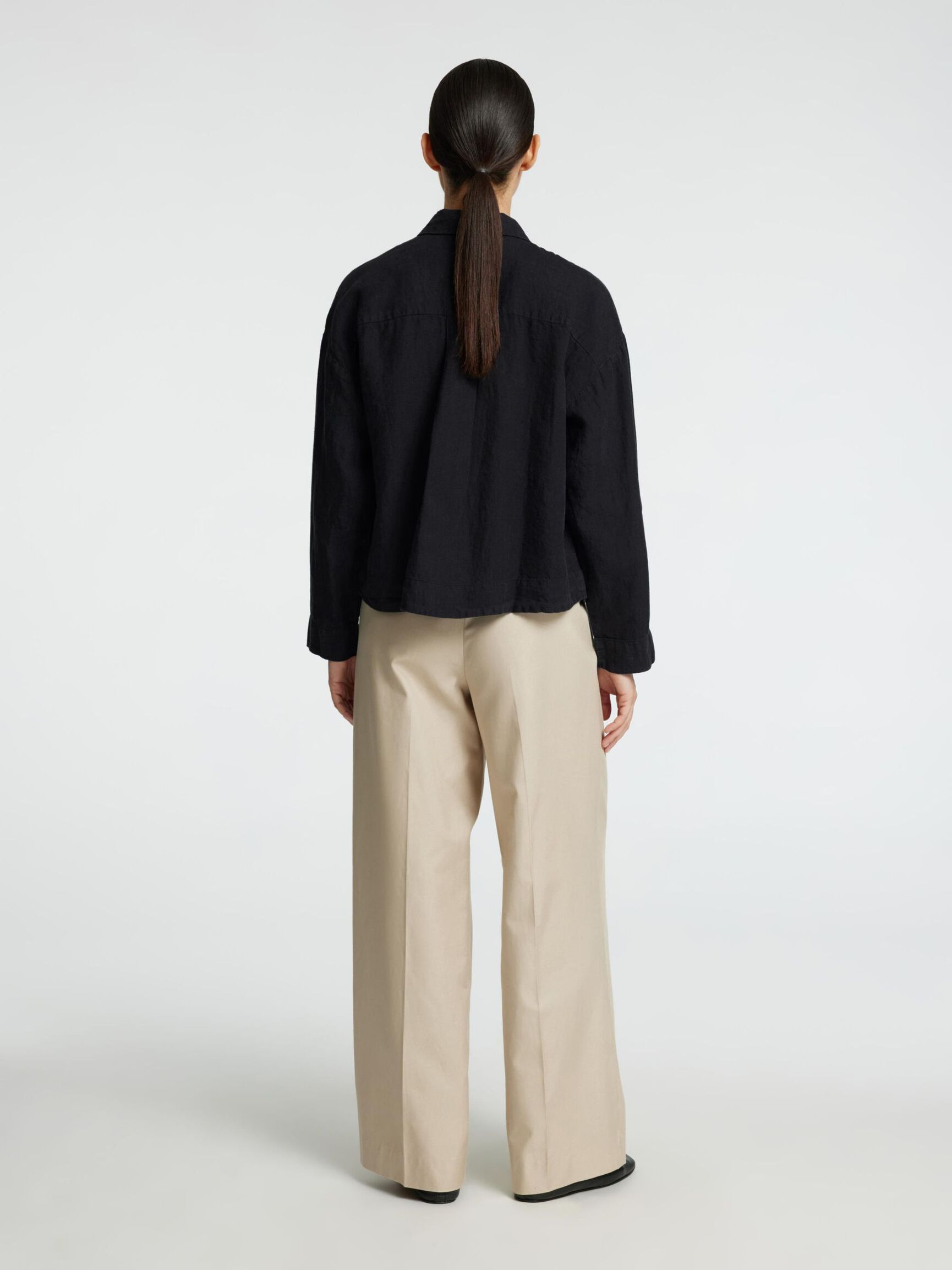 LINEN SHIRT, Black, highres