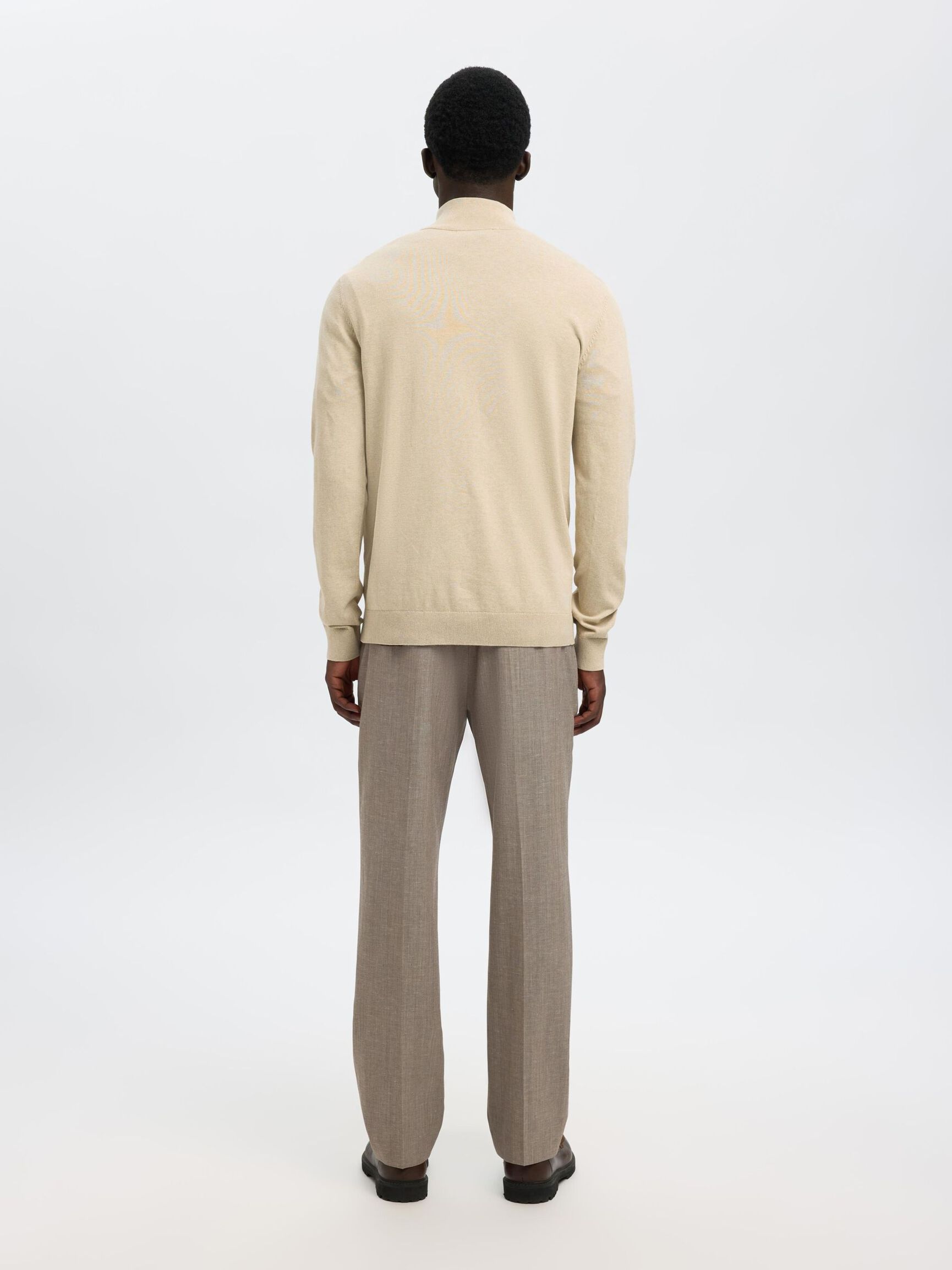 HALF-ZIP KNITTED JUMPER, Oatmeal, highres