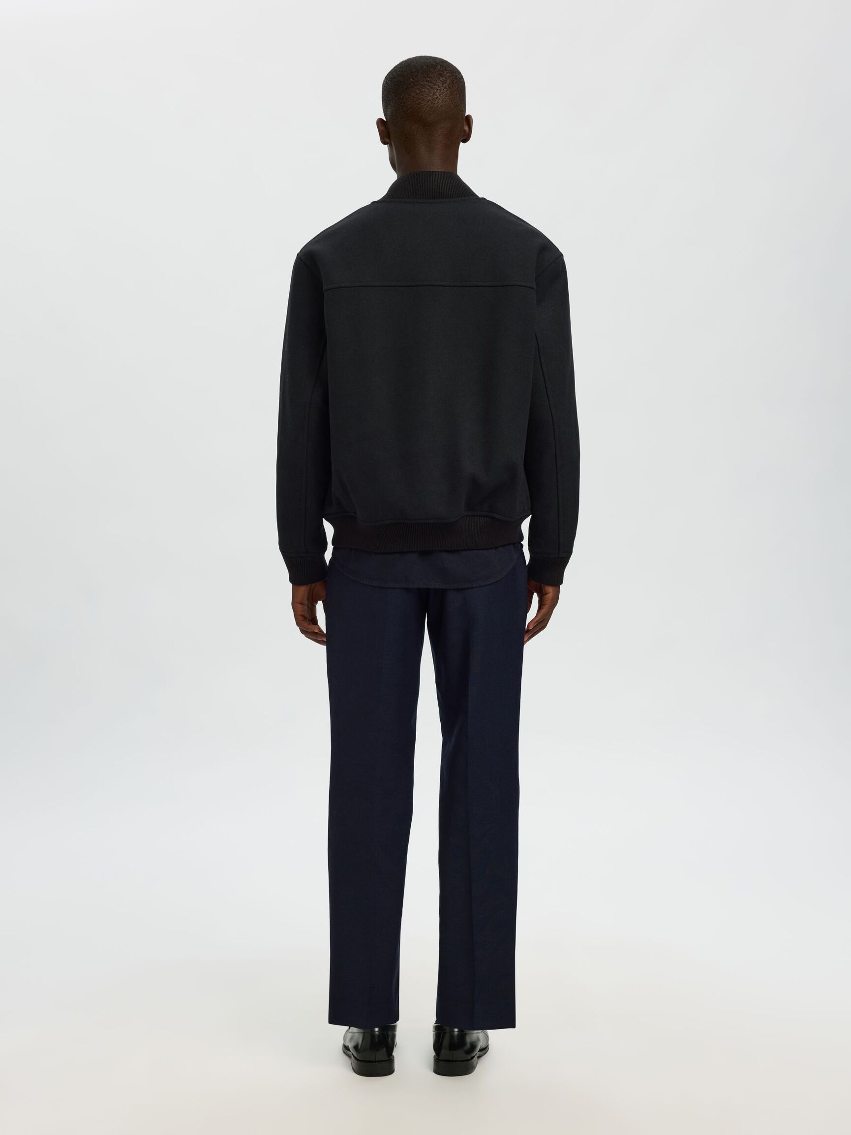 WOOL BLEND BOMBER JACKET, Black, highres