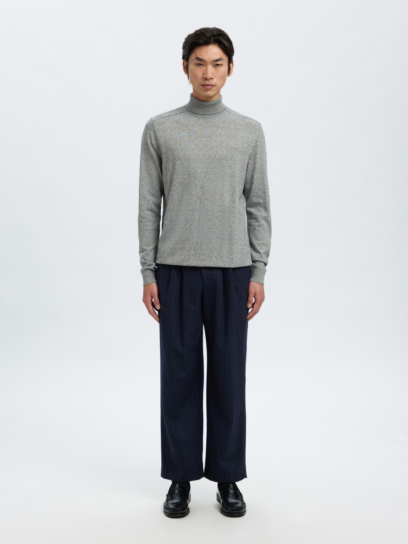 LANGARM ROLLKRAGEN PULLOVER, Light Grey Melange, highres