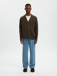 RELAXED FIT WOOL BLEND CARDIGAN, Demitasse, highres