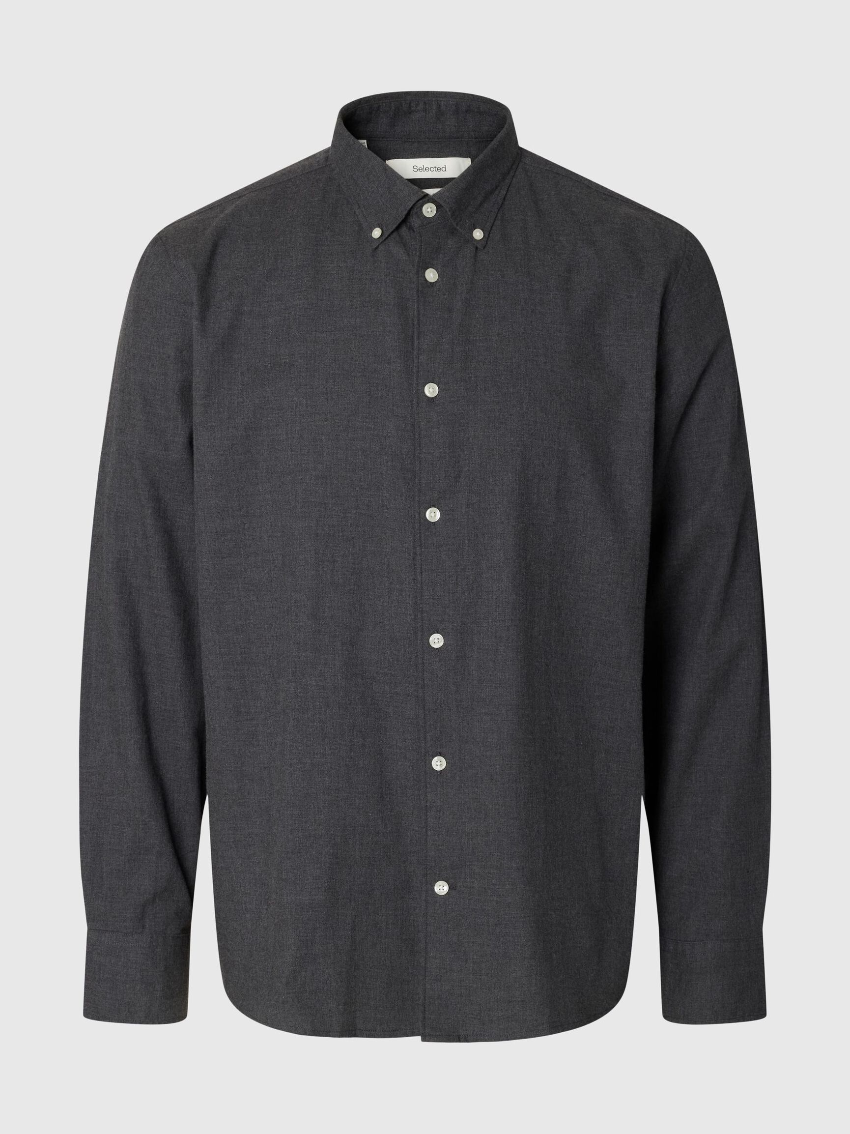 COTTON LONG SLEEVED SHIRT, Dark Grey Melange, highres