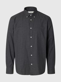 COTTON LONG SLEEVED SHIRT, Dark Grey Melange, highres