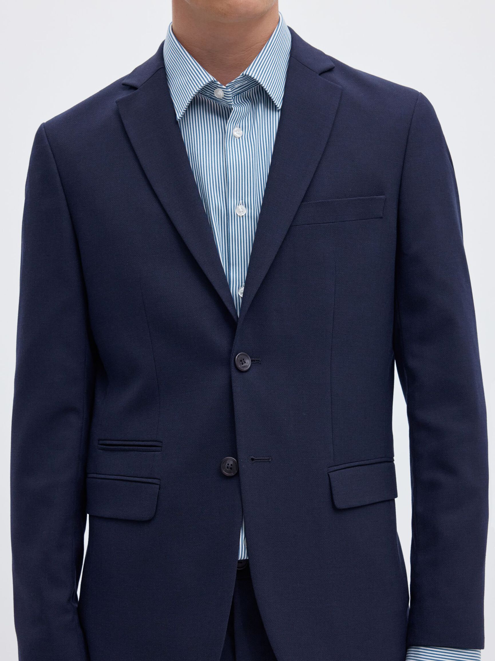 WOVEN WOOL BLEND BLAZER, Navy Blazer, highres