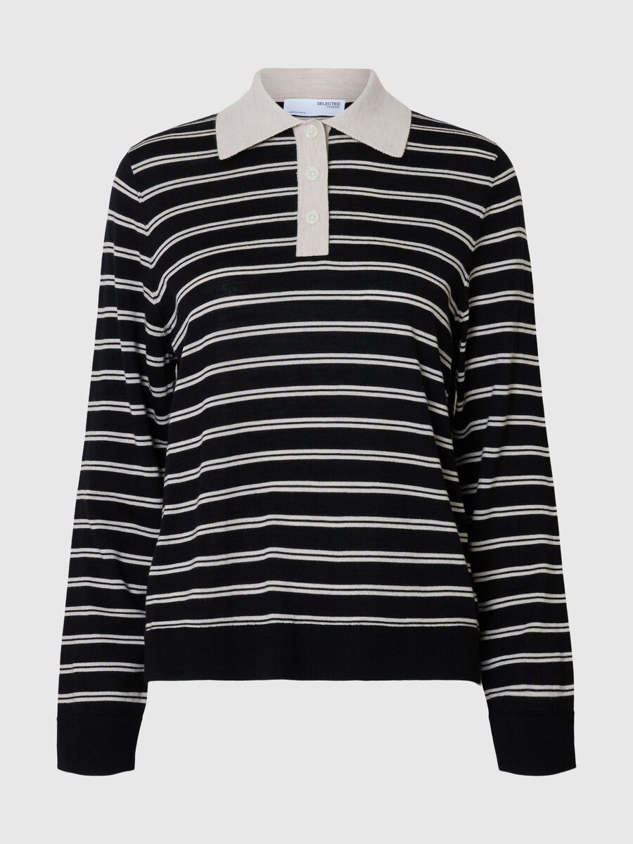 Selected 100% MERINO WOOL LONG-SLEEVED POLO, Black, highres - 16099131_Black_1224717_001.jpg