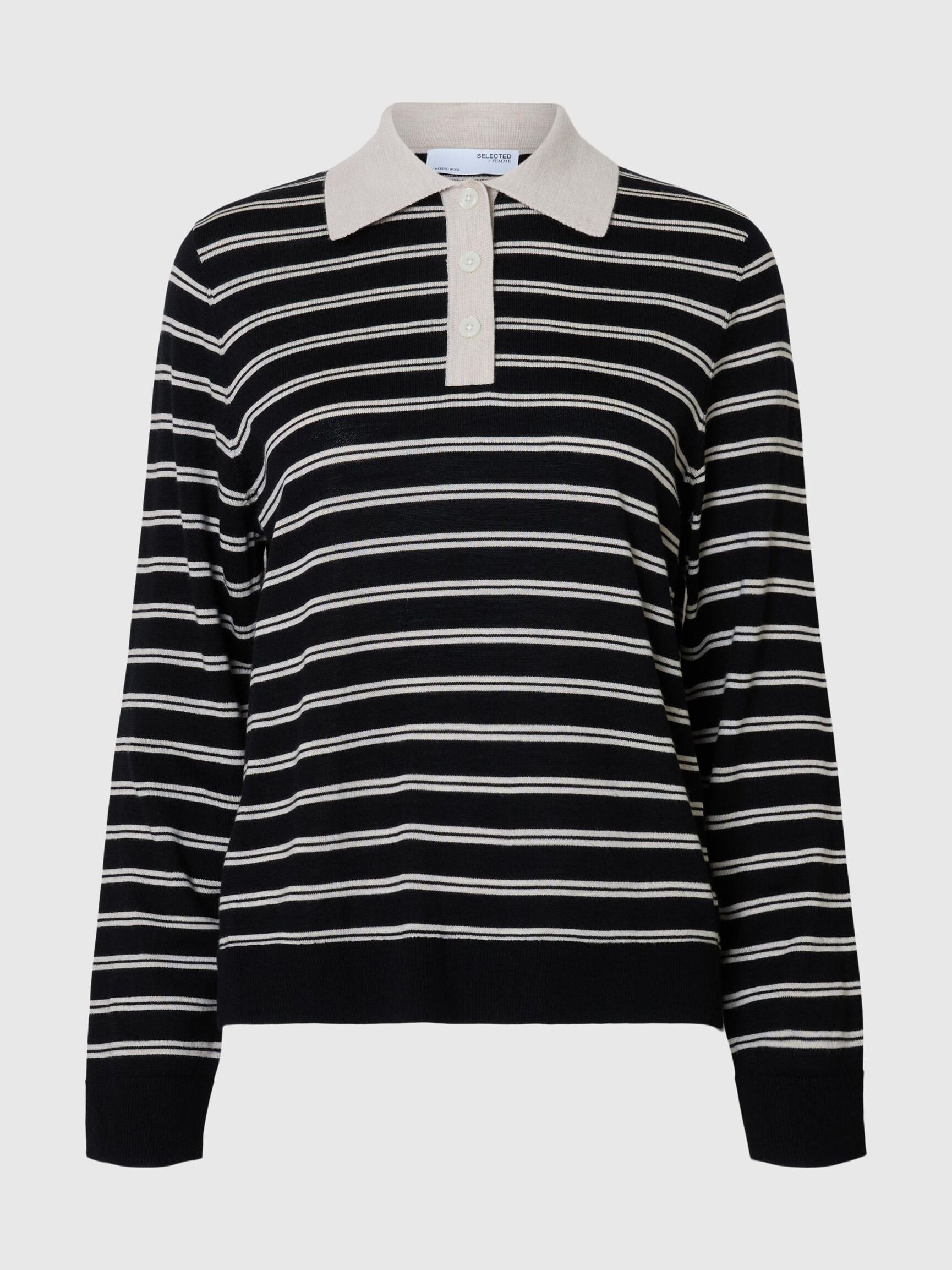 100 % LAINE MÉRINOS POLO À MANCHES LONGUES, Black, highres