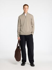 100% MERINO WOOL HALF-ZIP JUMPER, Kelp, highres