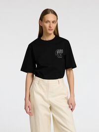 EMBROIDERED CREWNECK T-SHIRT, Black, highres