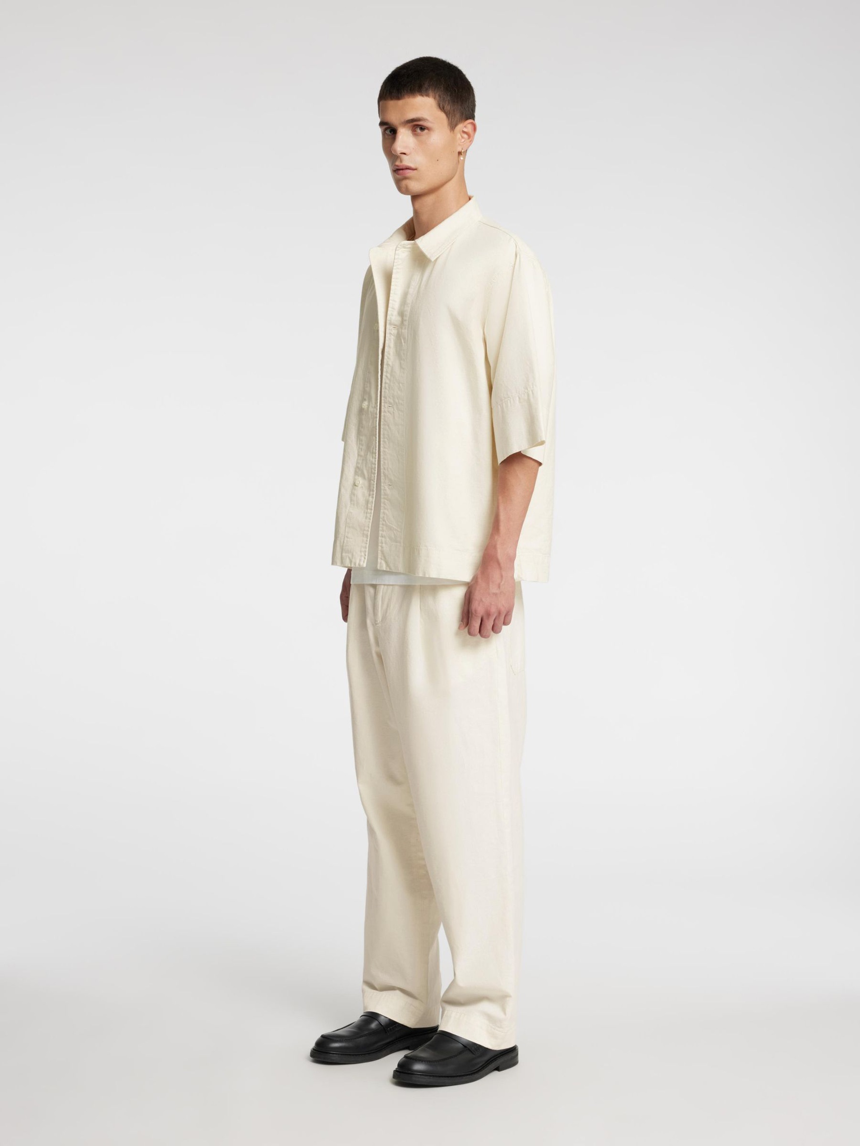 COTTON BLEND LOOSE-FIT TROUSERS, Coconut Milk, highres