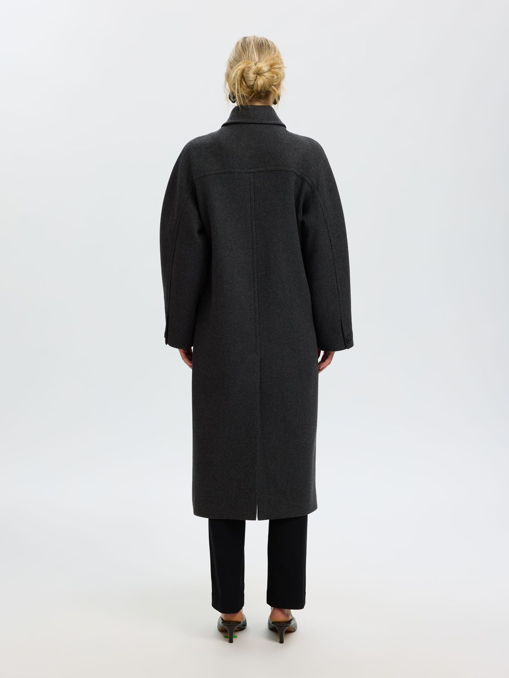 LAINE MÉLANGÉE LONG MANTEAU, Dark Grey, highres