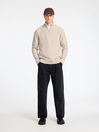HALF-ZIP PULLOVER, Oatmeal, highres