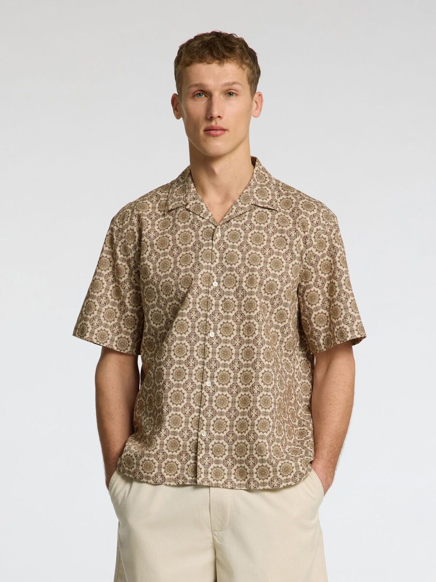 Selected LINEN BLEND SHORT SLEEVED SHIRT, Oatmeal, highres - 16092978_Oatmeal_1176967_003.jpg