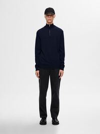 100% MERINO WOOL HALF-ZIP JUMPER, Navy Blazer, highres