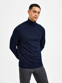 SLIM FIT WOOL BLEND TURTLENECK, Navy Blazer, highres