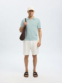 CROCHET STYLE KNITTED POLO SHIRT, Winter Sky, highres