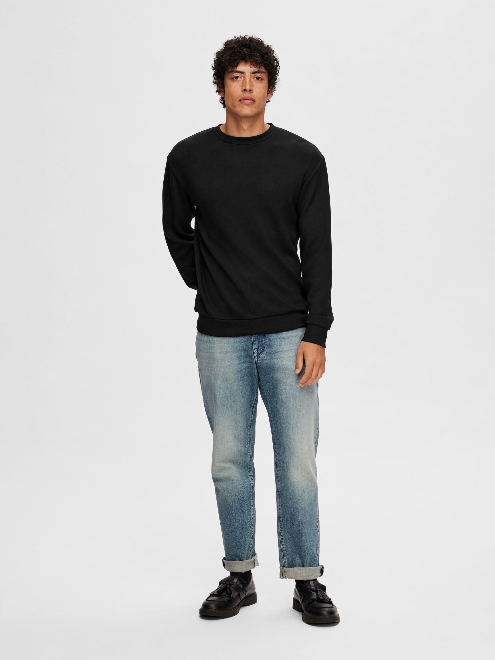 VISCOSE BLEND SWEATSHIRT, Black, highres