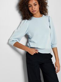 PUFF SLEEVE SWEATSHIRT, Cashmere Blue, highres