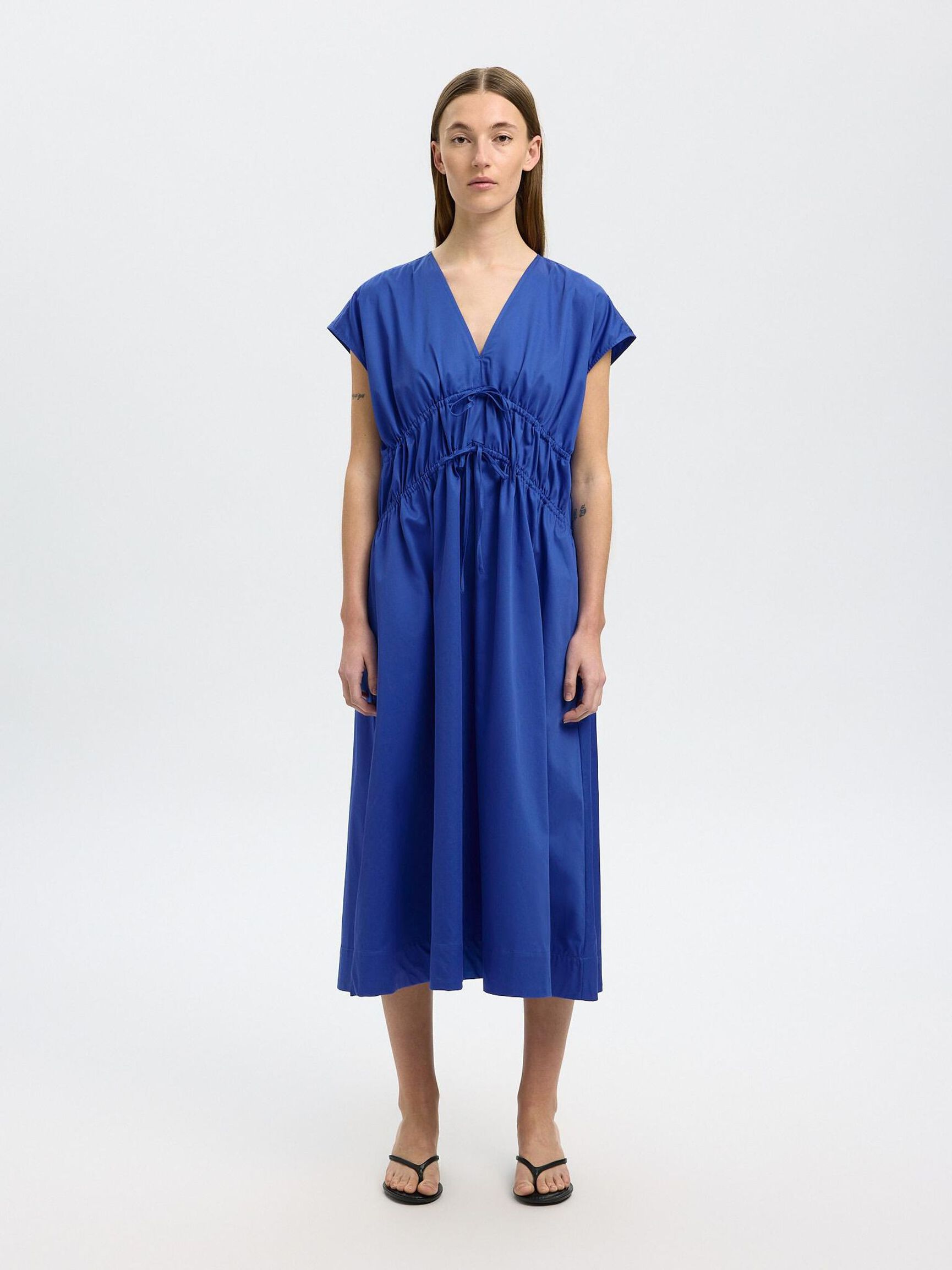 TIE FRONT MIDI DRESS, Dazzling Blue, highres