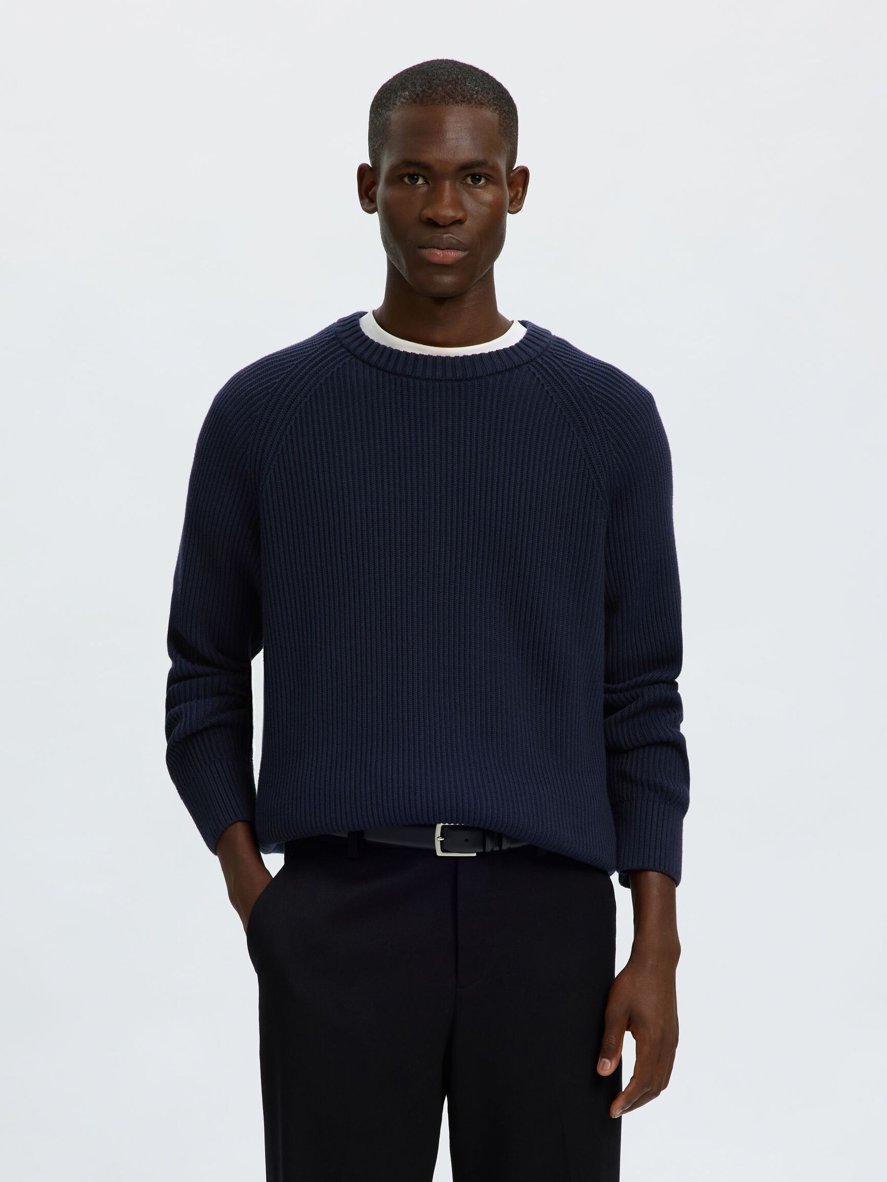 KATOENEN GEBREIDE TRUI, Navy Blazer, highres
