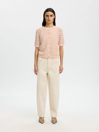 SHORT SLEEVED KNITTED CARDIGAN, Pale Dogwood, highres