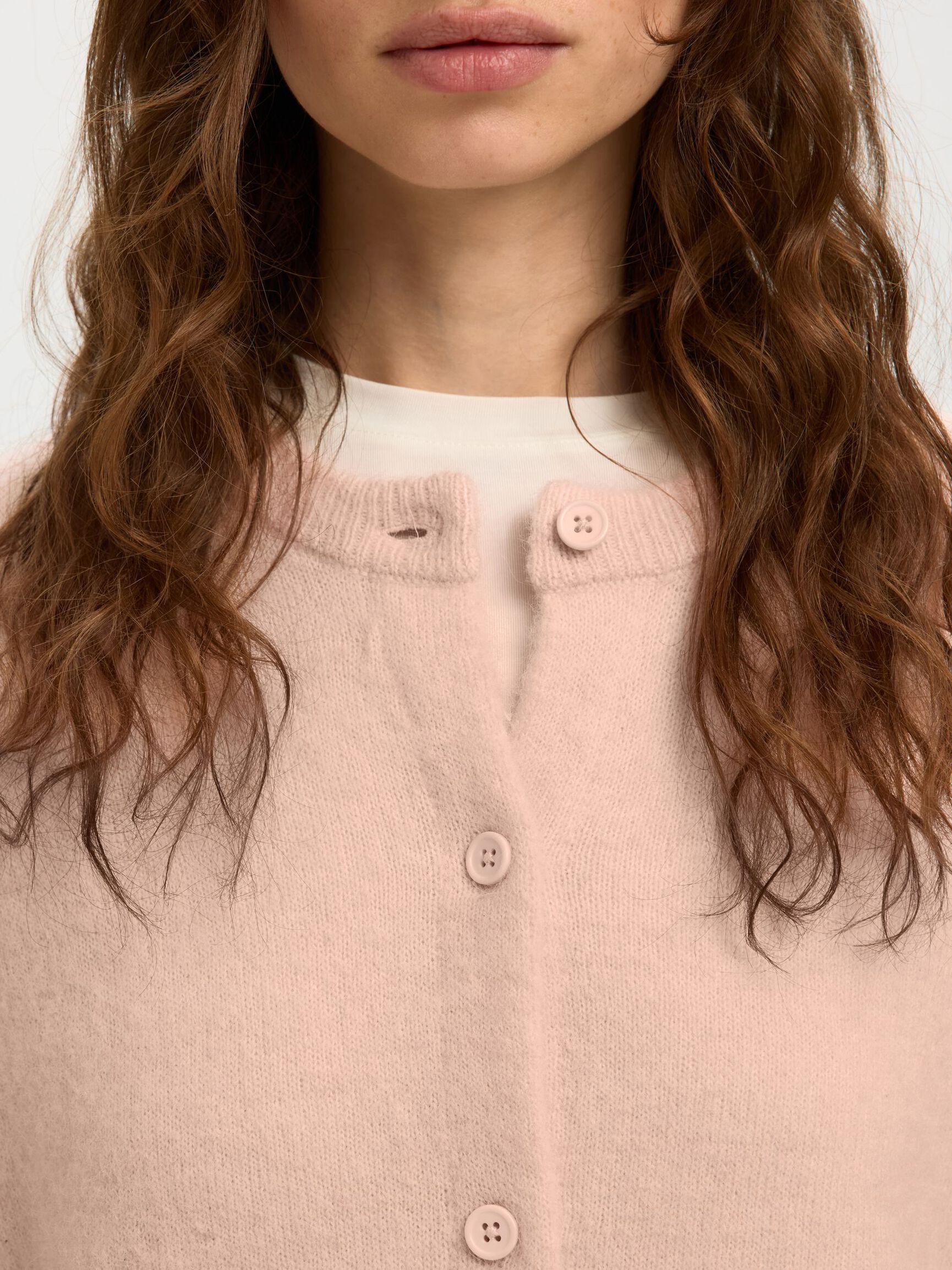 WOOL BLEND KNITTED CARDIGAN, Pale Dogwood, highres