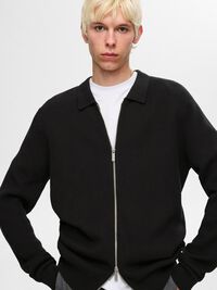 KNITTED ZIP-FRONT CARDIGAN, Black, highres