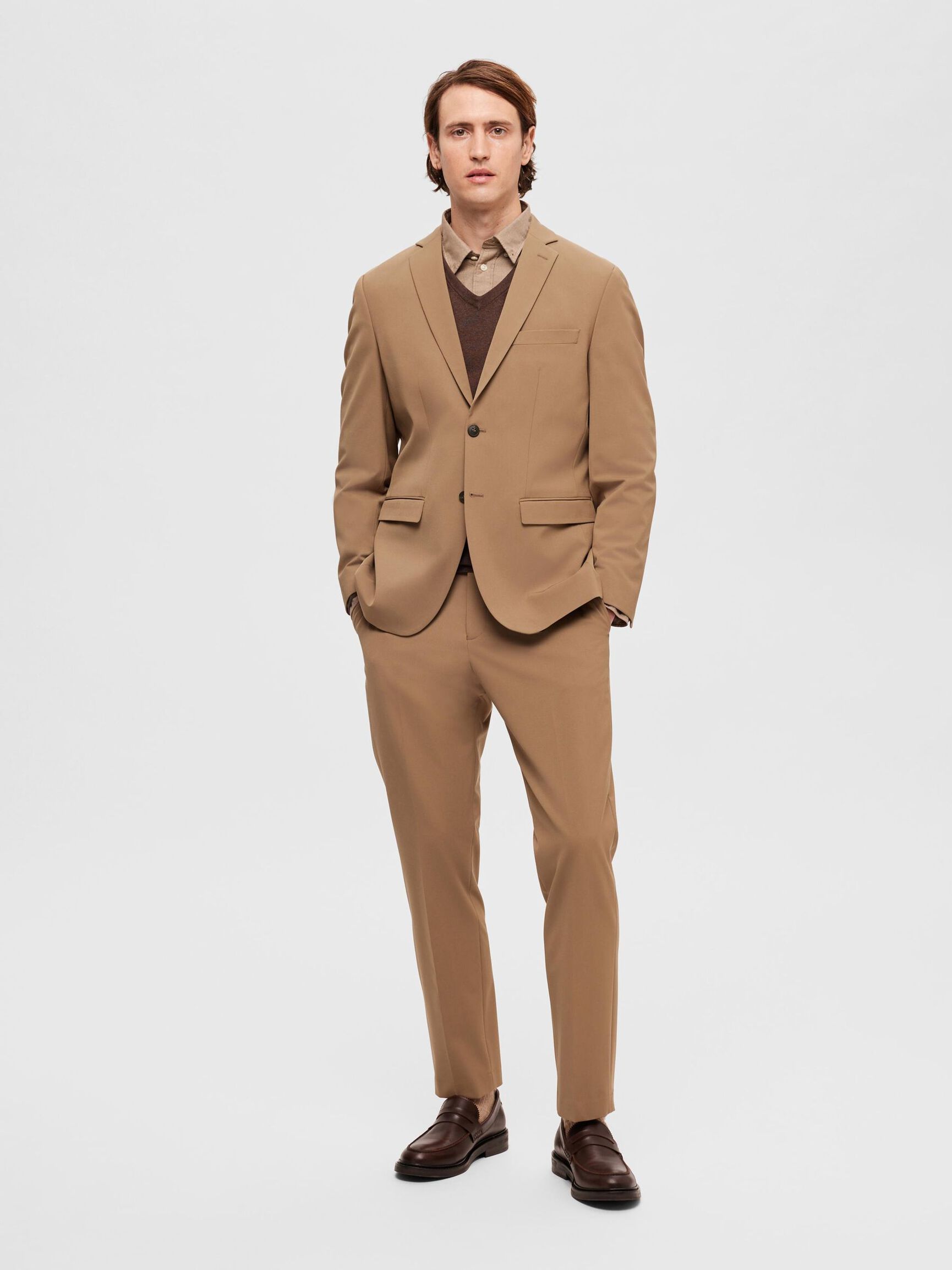 VISKOSEBLANDING SLIM FIT BLAZER, Camel, highres