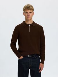 LONG SLEEVED HALF-ZIP JUMPER, Demitasse, highres
