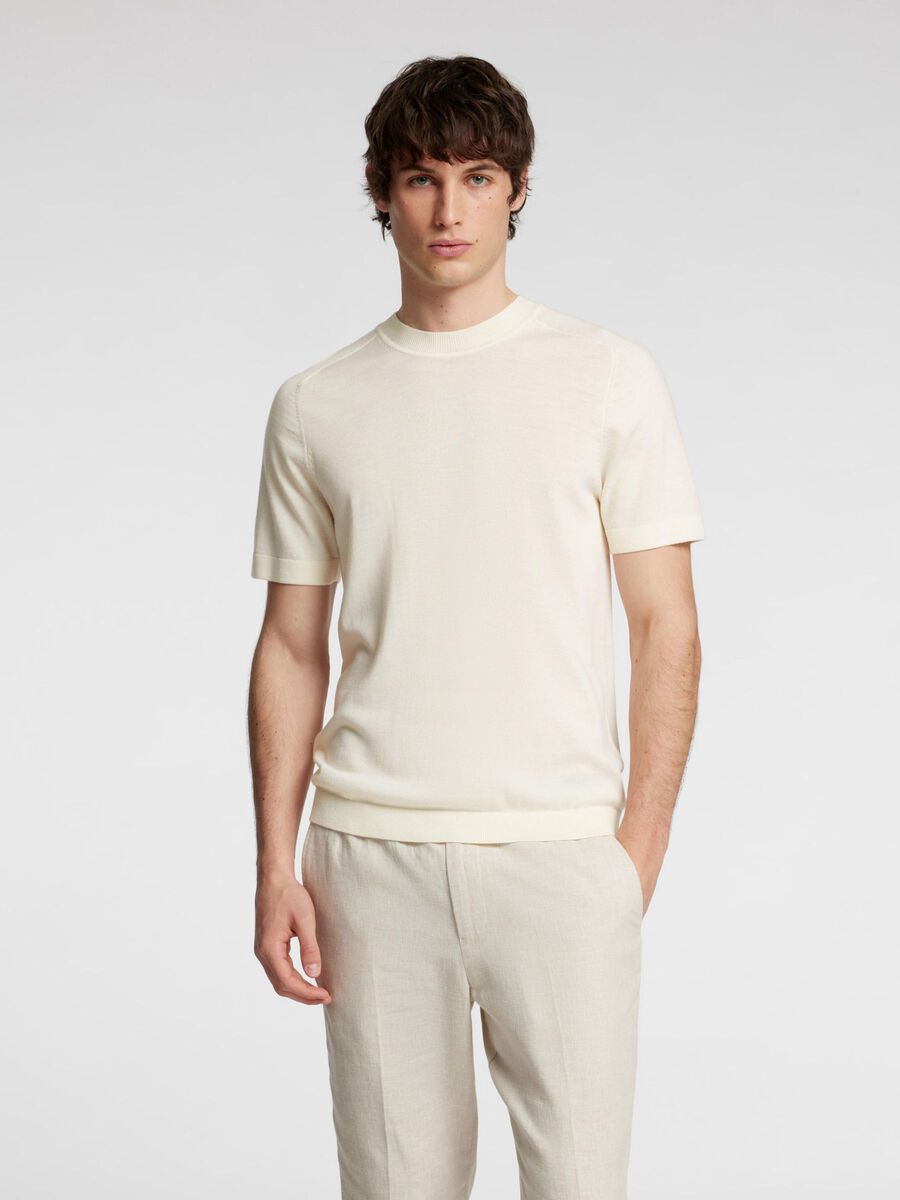 Selected 100% MERINOWOLL T-SHIRT, Egret, highres - 16096370_Egret_003.jpg