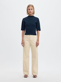 HØY MIDJE JEANS MED VIDE BEN, Ecru, highres