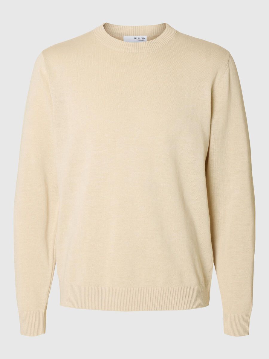 Selected LICHTGEWICHT PULLOVER MET RONDE HALS, Oatmeal, highres - 16096920_Oatmeal_001.jpg