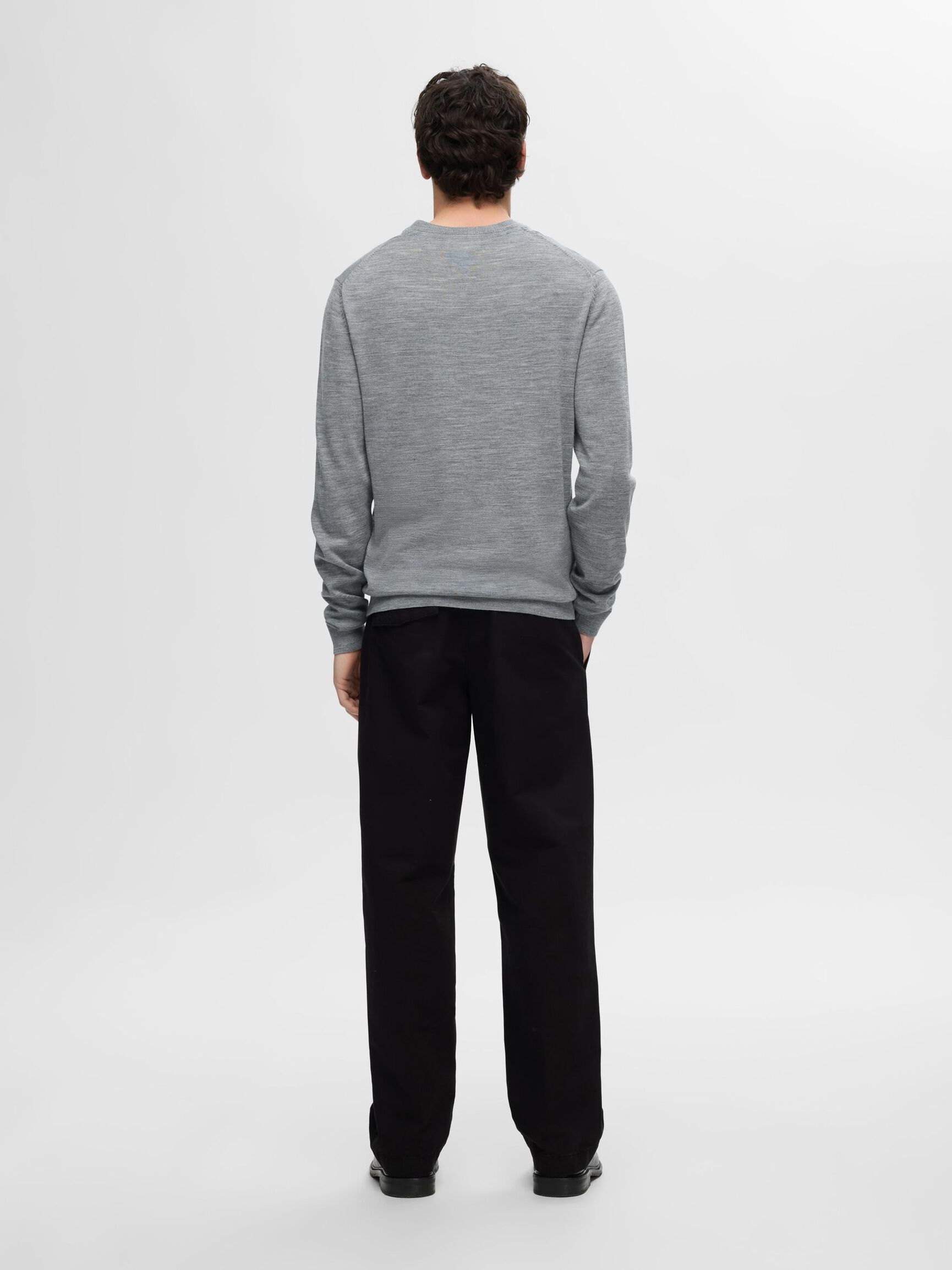 100% MERINOWOL PULLOVER MET RONDE HALS, Medium Grey Melange, highres