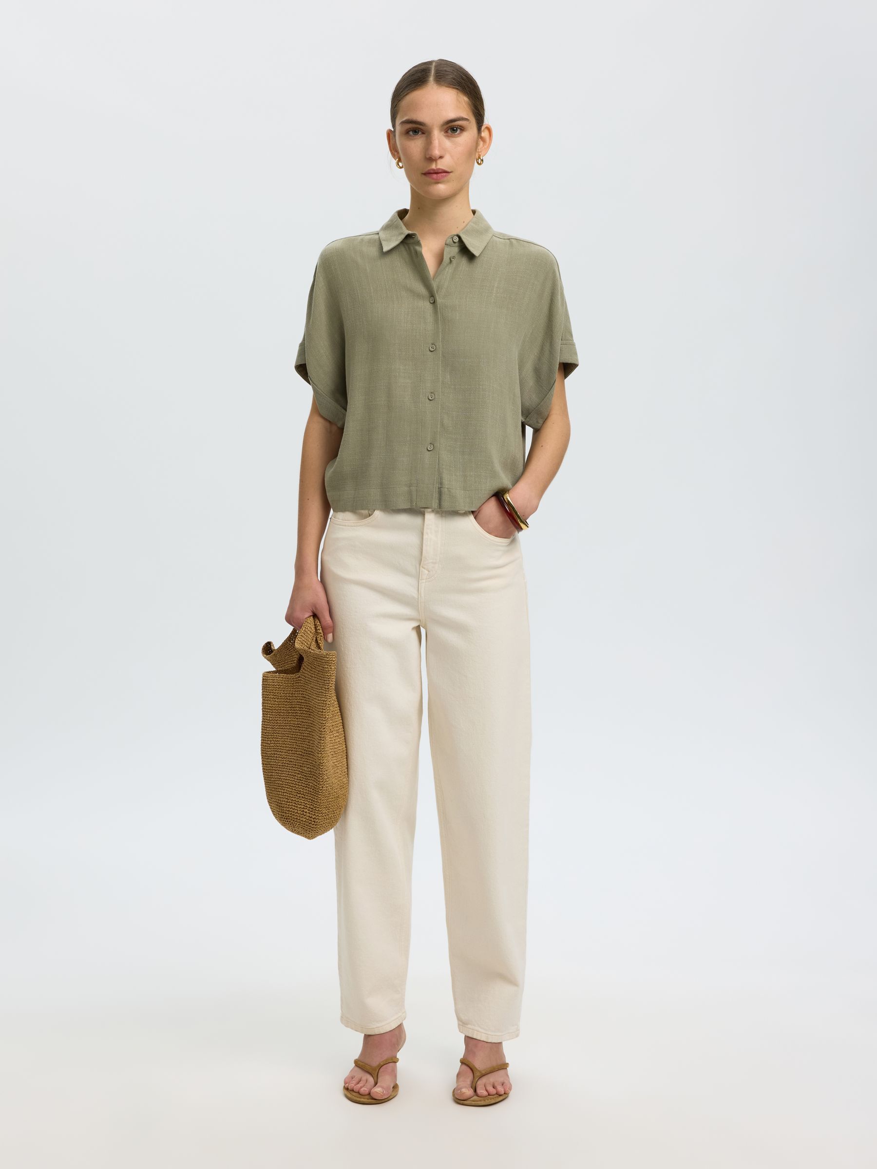 CROPPED SHORT SLEEVED SHIRT, Vetiver, highres