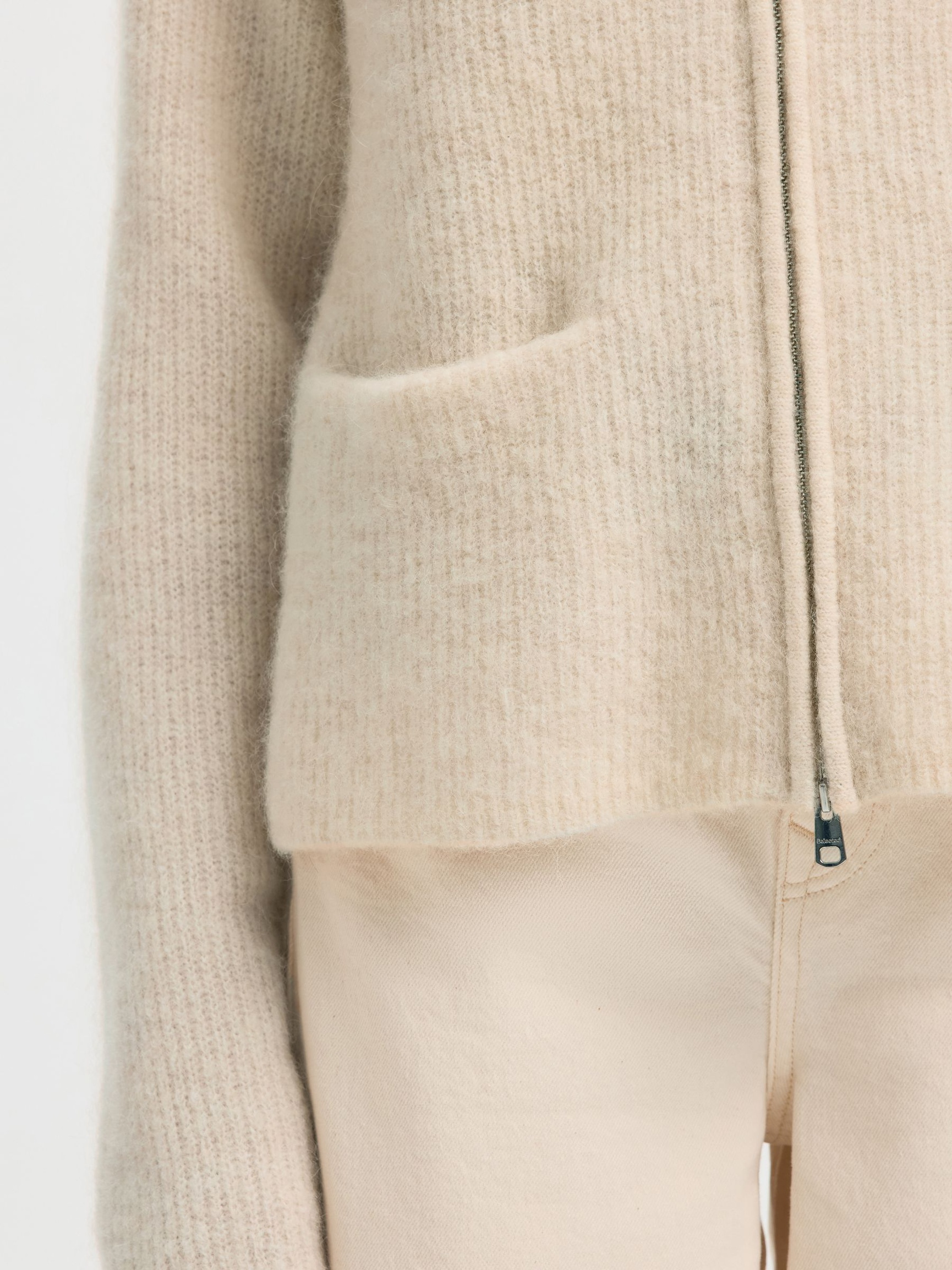CARDIGAN CON CERNIERA ANTERIORE, Birch, highres