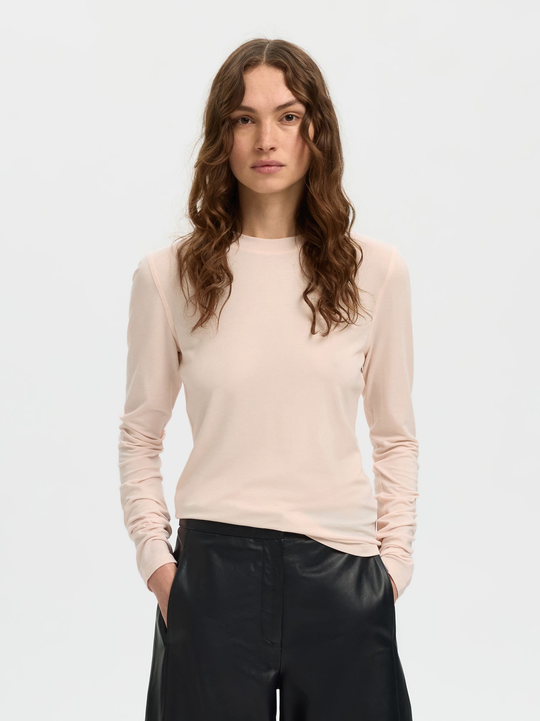 SLIM FIT TOP MET LANGE MOUWEN, Pale Dogwood, highres