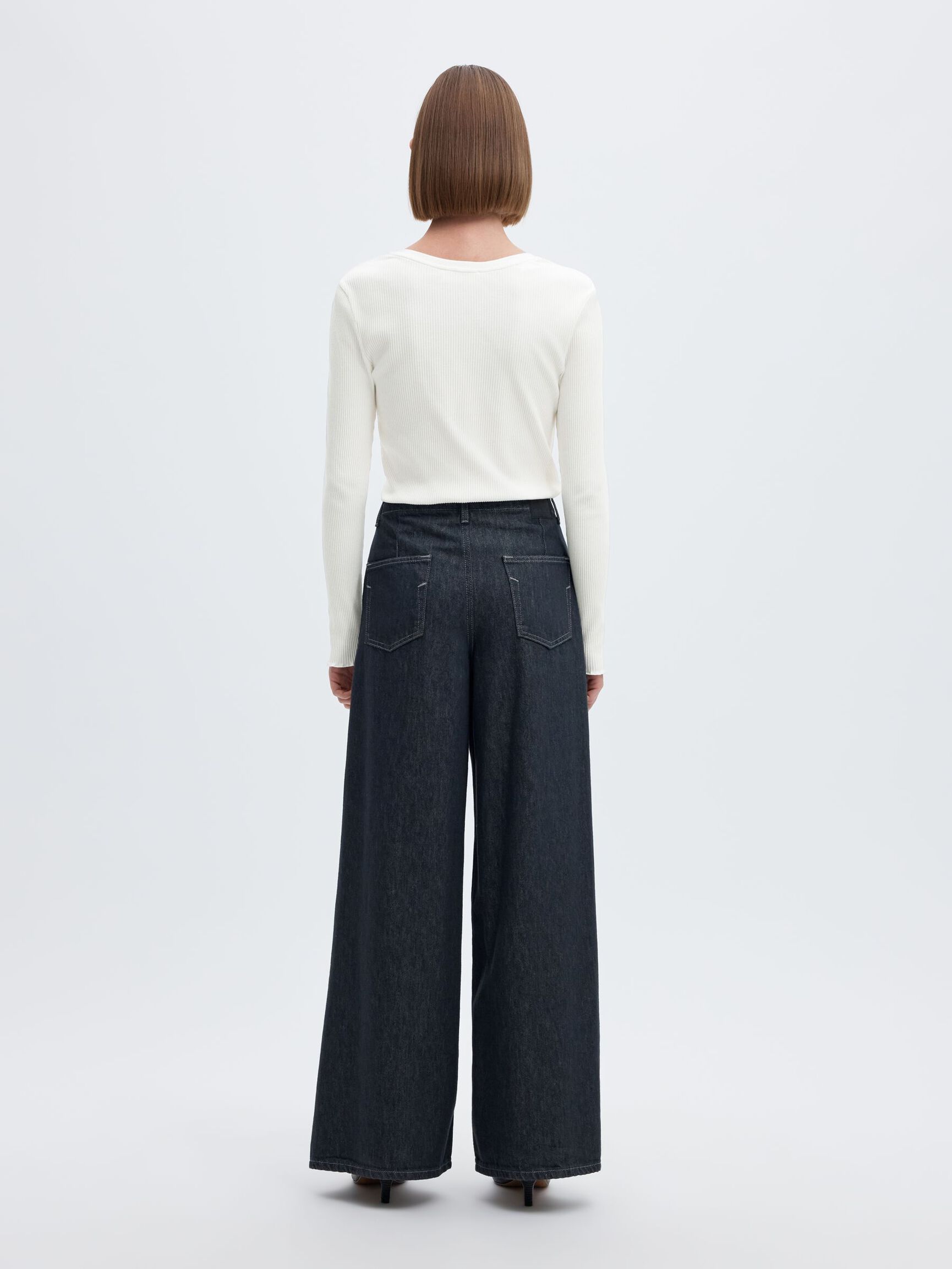 RIBBED LONG SLEEVED TOP, Snow White, highres