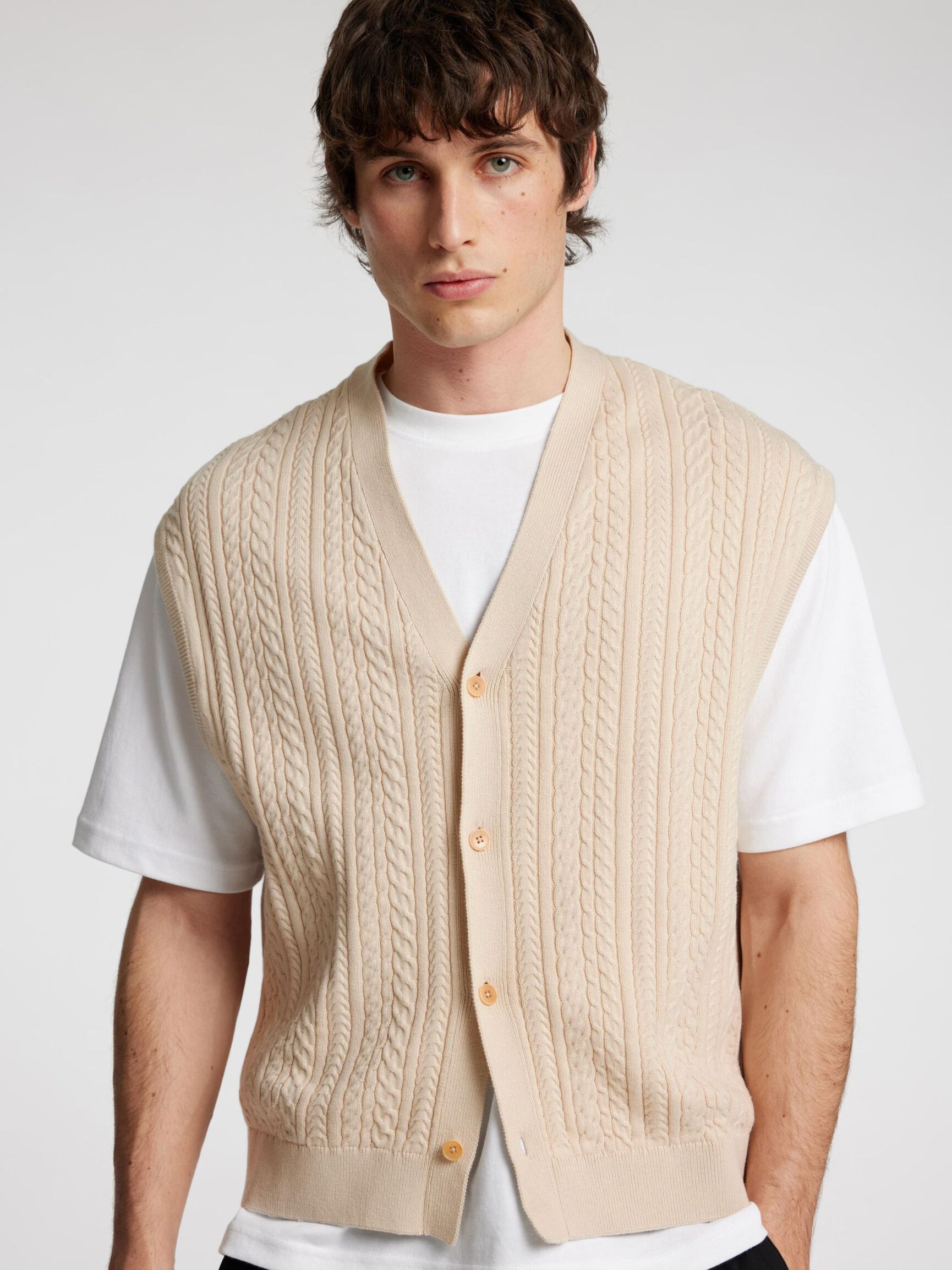 TORSADÉ GILET TRICOTÉ, Oatmeal, highres