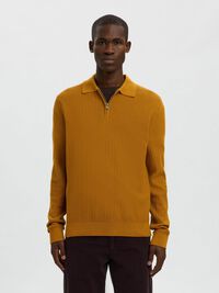 100% COTTON LONG-SLEEVED POLO, Golden Brown, highres