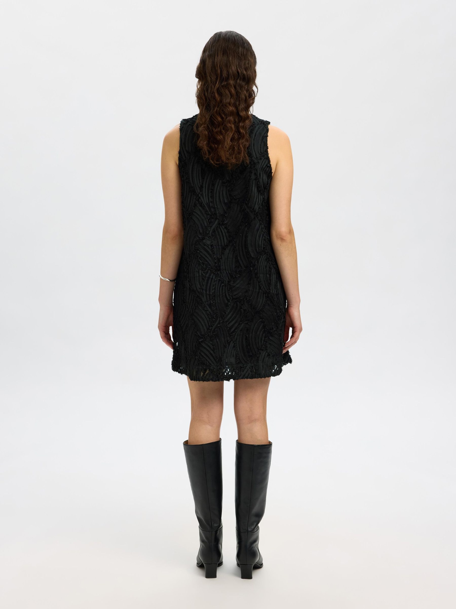 V-NECK MINI DRESS, Black, highres