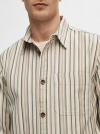 STRIPED COTTON OVERSHIRT, Egret, highres