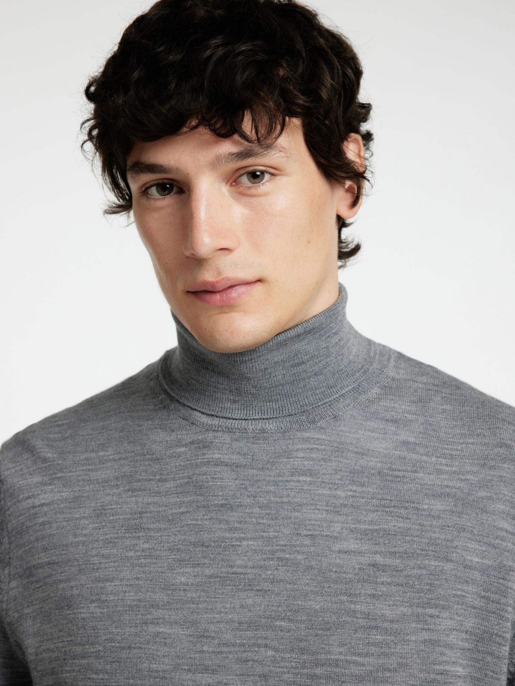 100 % MERINOULL HØYHALSET GENSER, Medium Grey Melange, highres