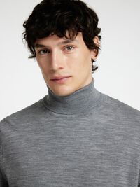 100 % MERINOULL HØYHALSET GENSER, Medium Grey Melange, highres