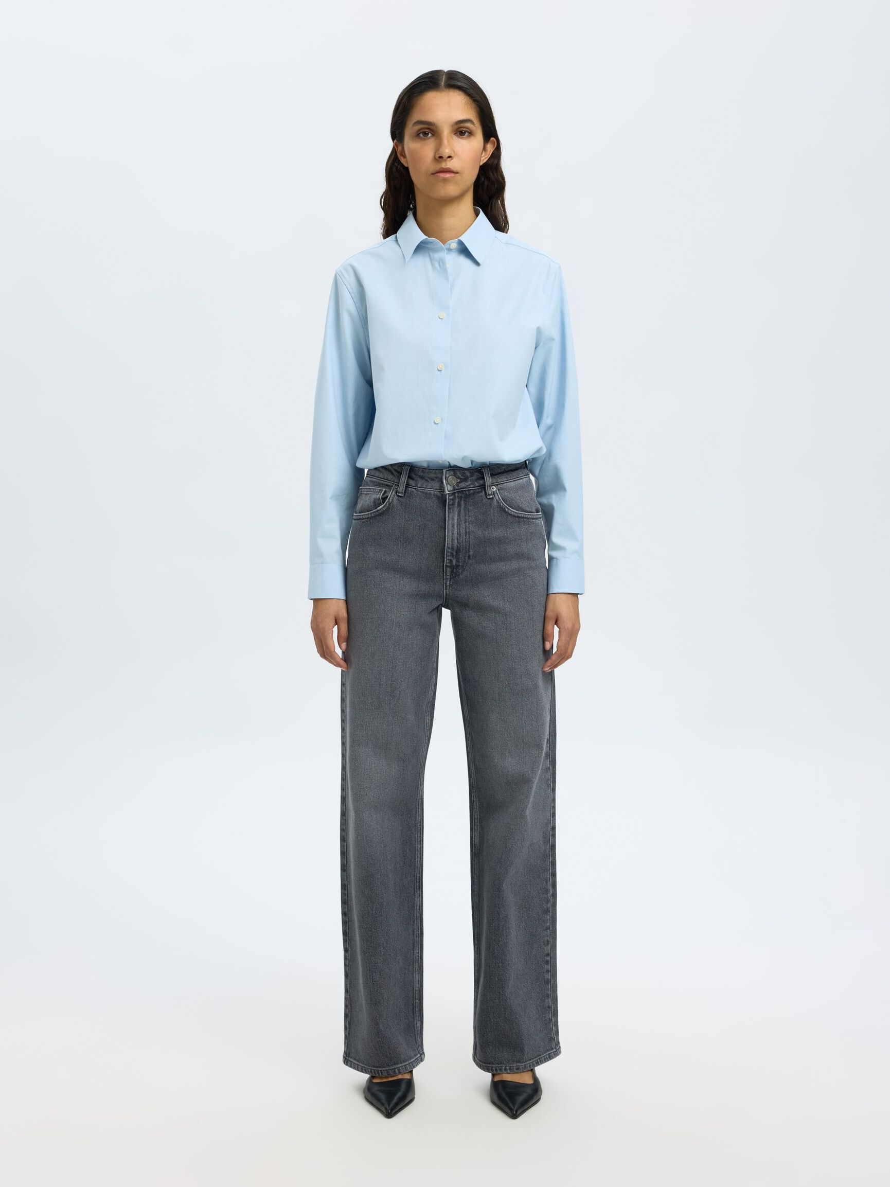HIGH WAIST WIDE LEG JEANS, Medium Grey Denim, highres