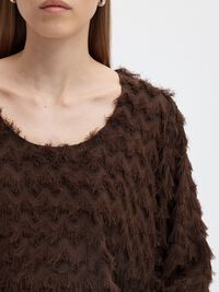 ZIGZAG FRINGE BALLOON SLEEVE TOP, Delicioso, highres