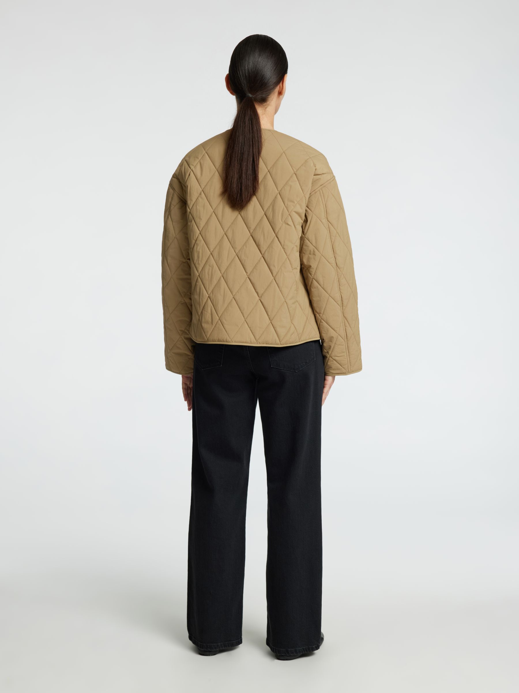 QUILTED SHORT JACKET, Greige, highres