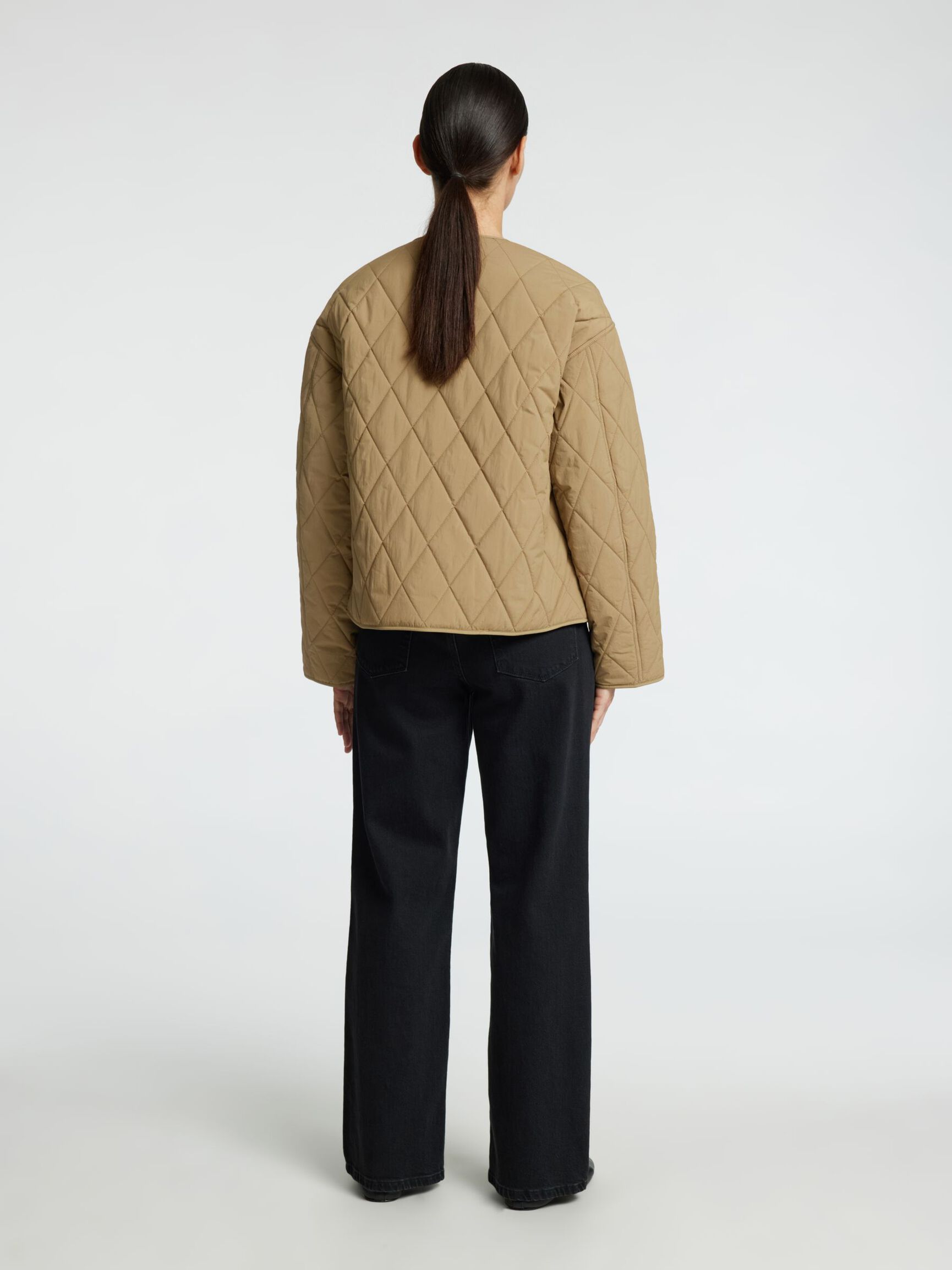 QUILTED SHORT JACKET, Greige, highres